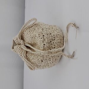 Cream Lined Small Drawstring Pouch Bag